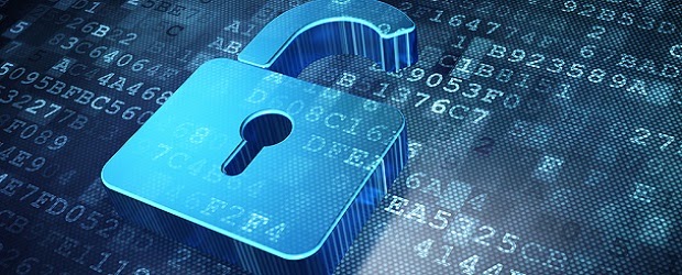 A padlock over lines of code